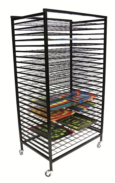 Upright Art Drying Rack 24 Tray wheeled with sliding trays - Orotek