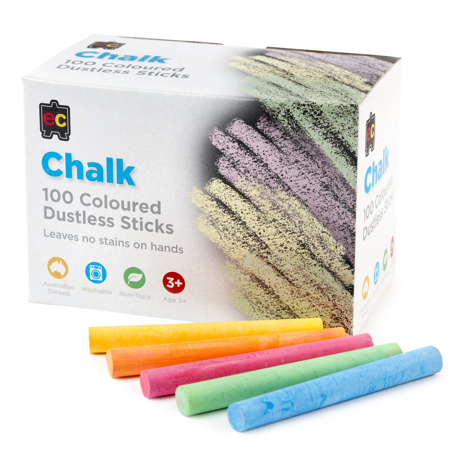 EC Dustless Chalk Assorted Colours 100 Pack Educational Colours EC Dustless Chalk Assorted Colours 100 Pack Educational Colours