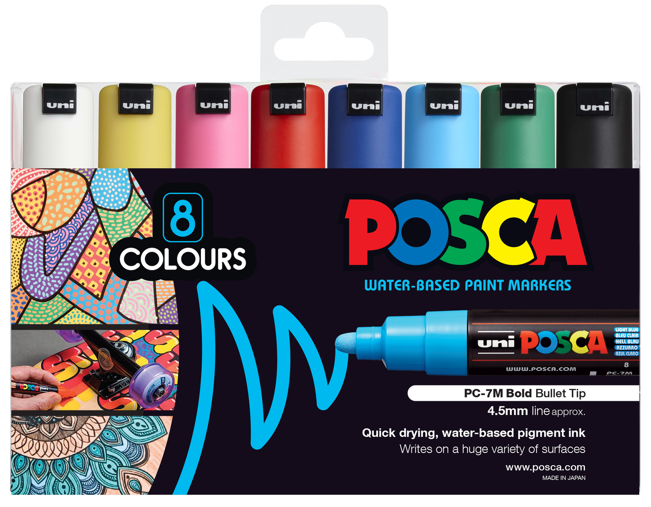 Uni POSCA PC-8K Acrylic Paint Markers Black & White Colour 8mm Set of 4 