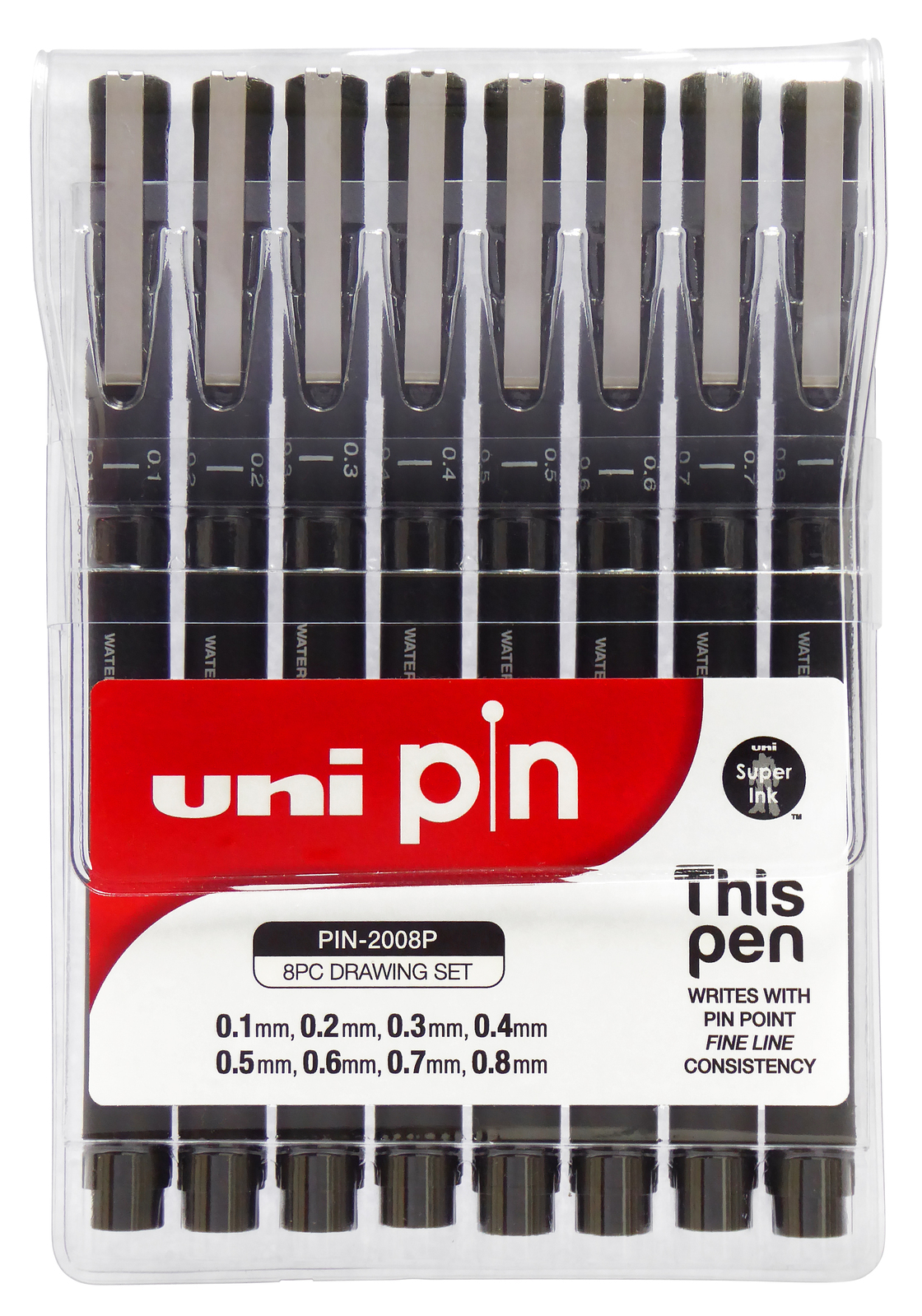 Uni Pin Fineliner Drawing Pen - Sketching Set of 8 - 0.1mm / 0.5mm