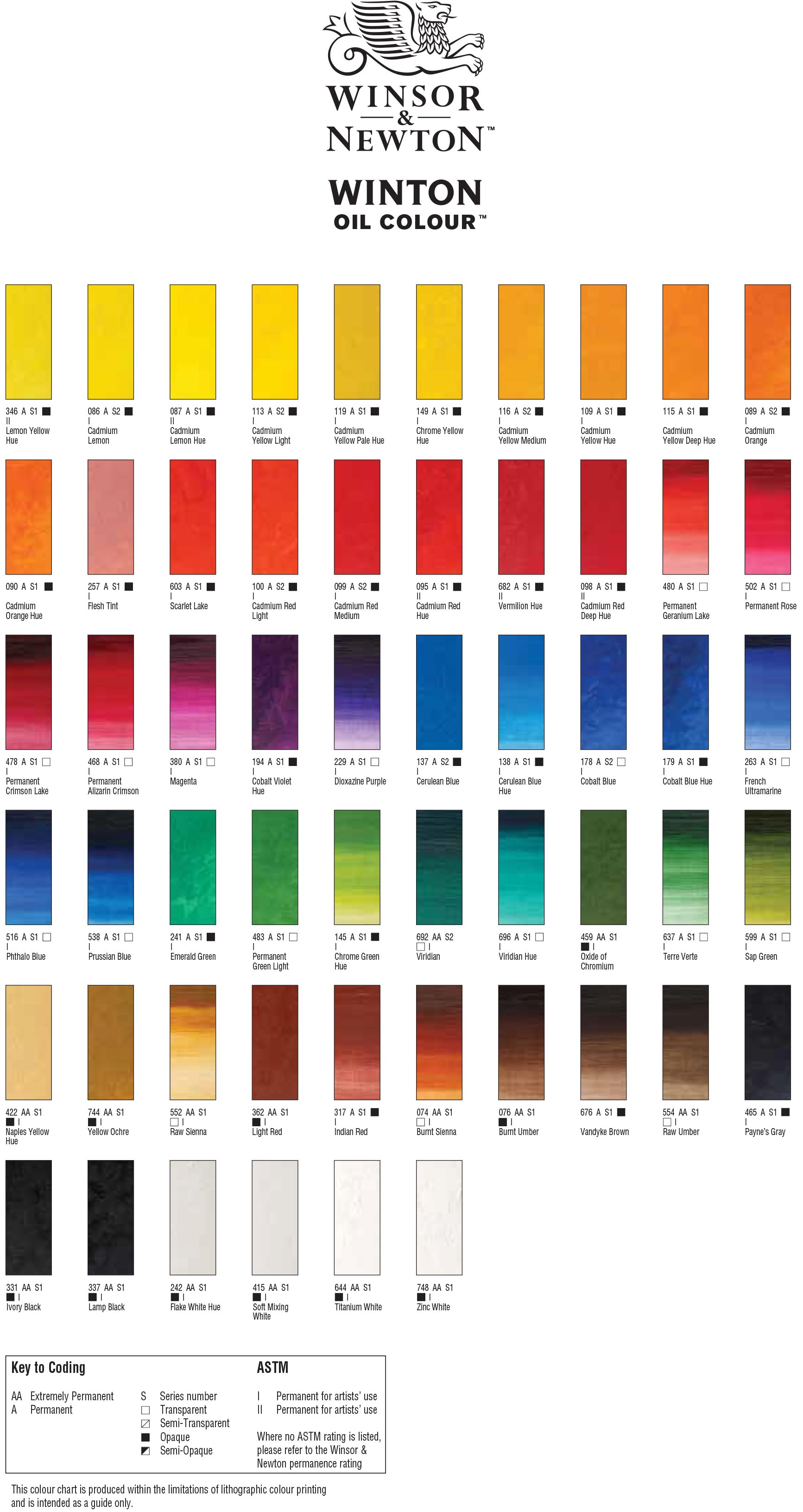 Colour Chart for Winsor & Newton Winton Oil Colour