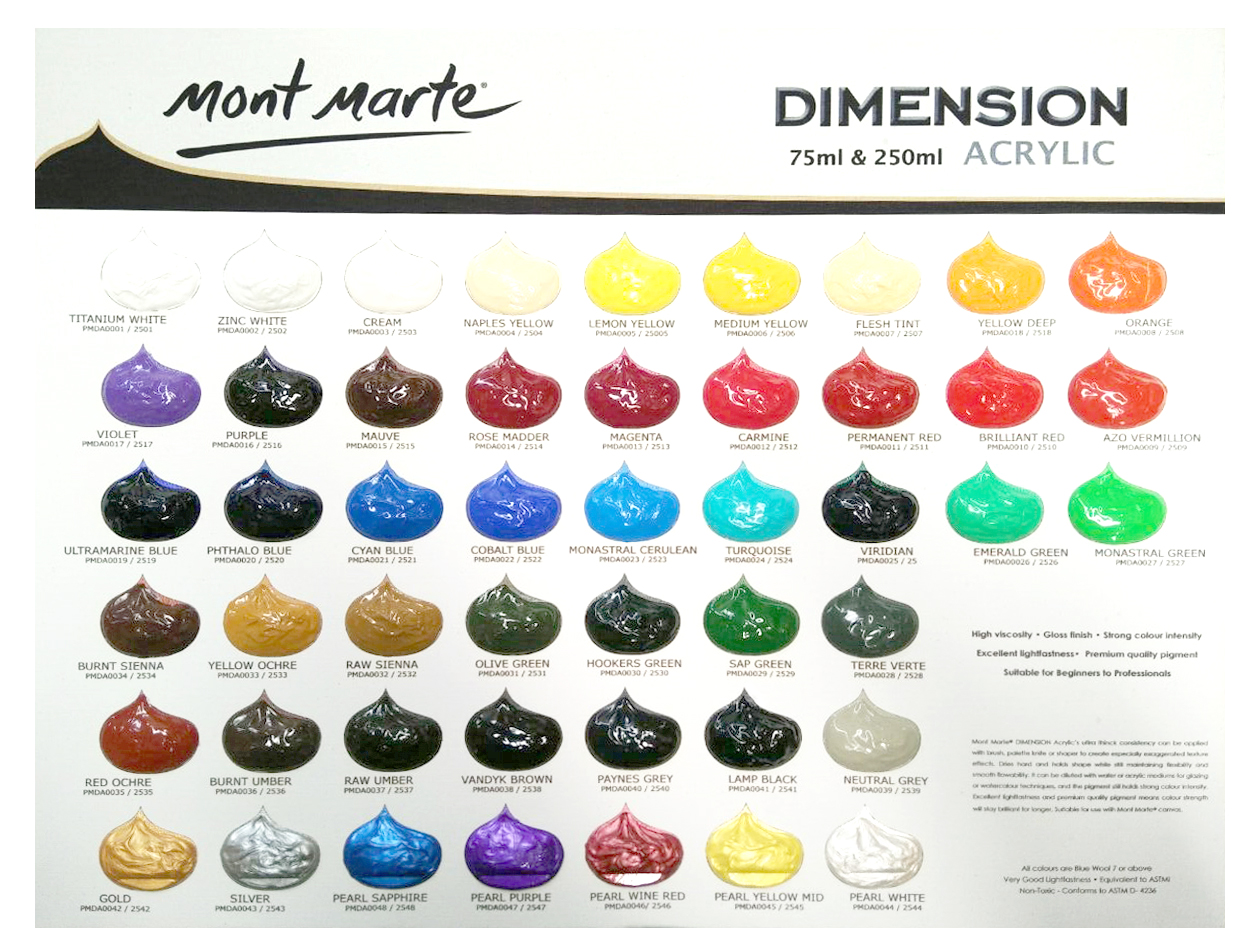 Mont Marte Acrylic Paint Colour Chart