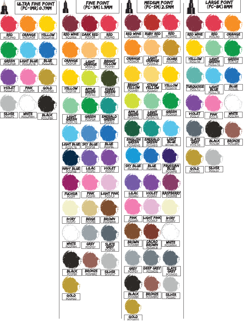 Colour Chart for POSCA Markers