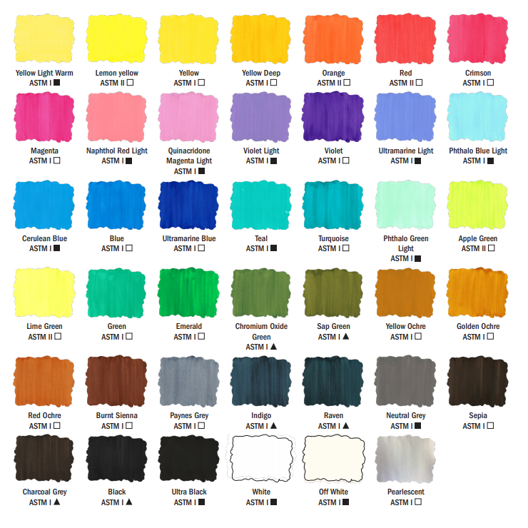 Colour Chart For Art Spectrum Ink