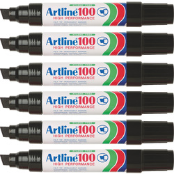 Artline 100 Permanent Marker Black Pack of 6
