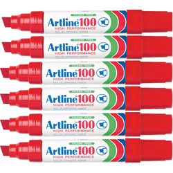 Artline 100 Permanent Marker Red Pack of 6