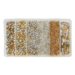 Bead Box 300g of 6 Different Designs Assorted Sizes Gold and Silver