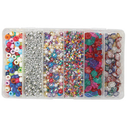 Bead Box 300g of 6 Different Designs Assorted Sizes and Christmas Colours