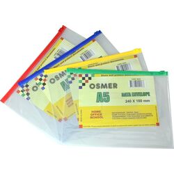 Clear Waterproof Envelopes with Zip Pack of 12 Assorted Colours A5