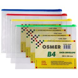 Clear Waterproof Envelopes with Zip Pack of 12 Assorted Colours B4