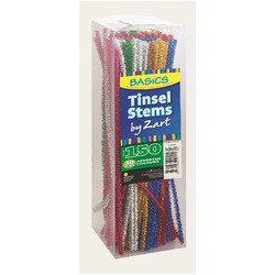 Tinsel Stems (Pipe Cleaners) 30cm Pack of 150 In 5 Colours