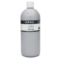 Global Colours Acrylic Paint Metallic Silver 1 litre