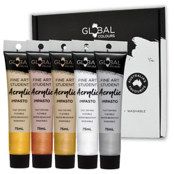 Global Colours Acrylic Paint Set 5 x 75ml Metallic Colours