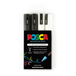Uni Posca Marker Medium Set of Black/White Set of 4 (2.5mm)