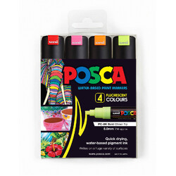 Uni Posca Marker Large Fluoro Set of 4 Chisel (8mm)