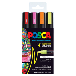 Uni Posca Marker Medium Fluoro Set of 4 (2.5mm)
