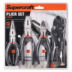 Supercraft Set of 4 Plier Set (Long Nose, Combination, Side Cutting & Lock Grip Pliers)