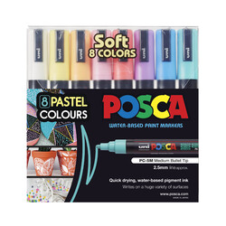 Uni Posca Markers Medium PC-5M 2.5mm Set of 8 Pastel