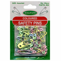 Sullivans Craft Safety Pins Assorted Sizes and Colours Pastel Mix Pack of 60