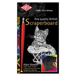 Essdee White Reveal Scratch Art/Scraperboard 152 x 101mm 10 Sheets w/ Scraper Cutter
