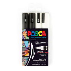 Posca Brush Tip Set of 4 - Black & White