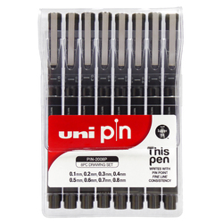Uni Pin Fineliner Drawing Pen 8 Set