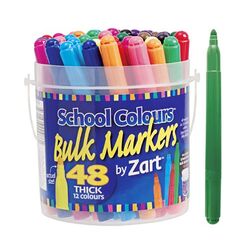 School Colours Felt Pens Pack of 48 - 4 x 12 Colours Thick