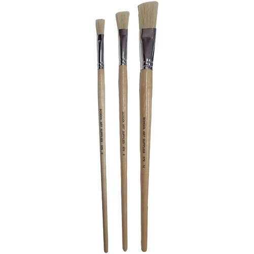 School Art Supplies Premium Long Handle Hog Brushes Flat Size 12 Pack of 12