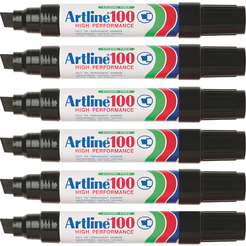 Artline 100 Permanent Marker Black Pack of 6