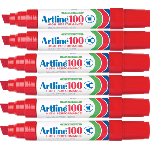 Artline 100 Permanent Marker Red Pack of 6