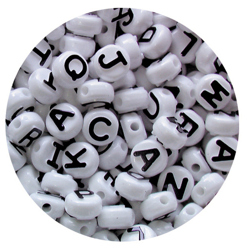 Alphabet Pony Beads White with Black letters Pack of approximately 350 beads