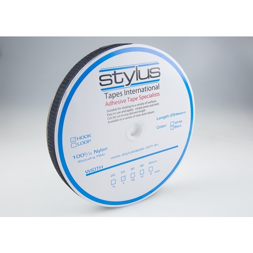 Stylus Self Adhesive Bulk Cut To Size Loop ONLY (Velcro) Black 25mm x 25m