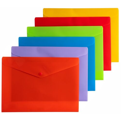 Document Wallets A4 Button Closure Pack of 12 Assorted Colours