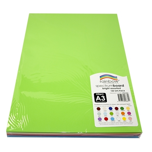 Spectrum Board 220gsm A3 100 Sheet Bright Assorted