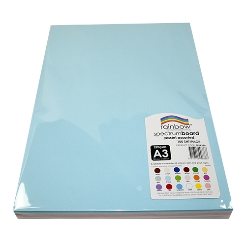 Spectrum Board 220gsm A3 100 Sheet Pastel Assorted