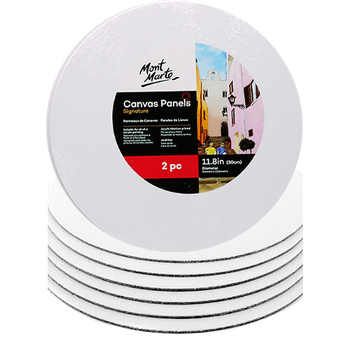 Mont Marte Carton of 18 Round Canvas Panel 11.8" Diameter - 30cm Pack of 2