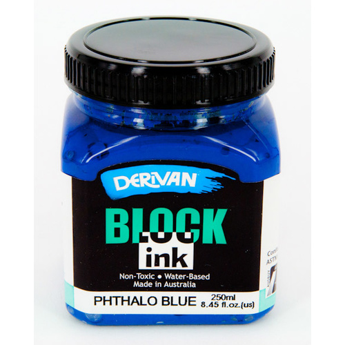 Derivan Waterbase Block Ink 250ml Phthalo Blue
