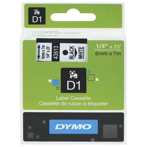 DYMO D1 Label Replacement Tape 6mm x 7m Black on White