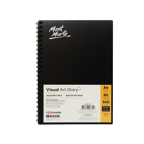 Mont Marte Signature Visual Art Diary Black Paper 140gsm A4 80 Page