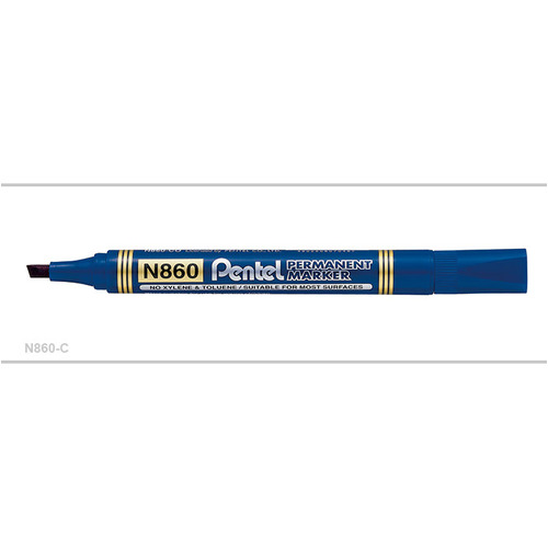 Pentel Permanent Marker N860 Chisel Point Box of 12 Blue