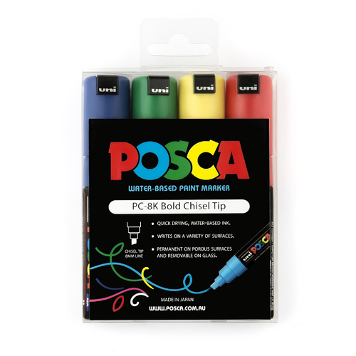 Uni Posca Marker Large Primary Colour Set of 4 Chisel (8mm)