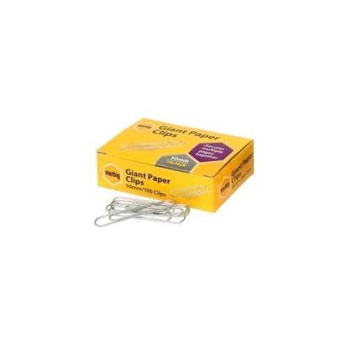 Marbig Giant Paper Clips 50mm Pack of 100