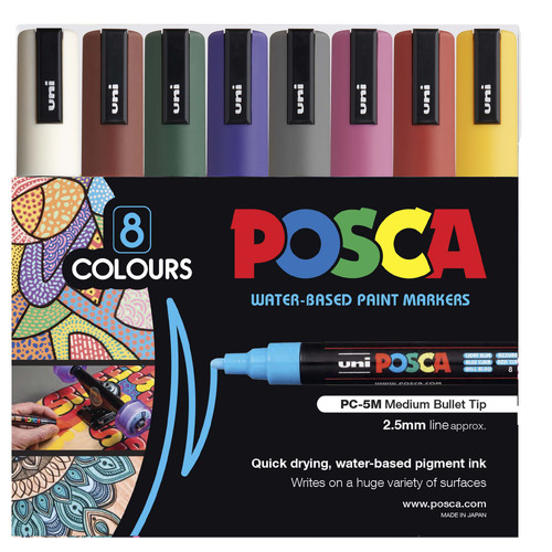 Uni Posca Marker Medium Set of 8 Dark Colours (2.5mm)