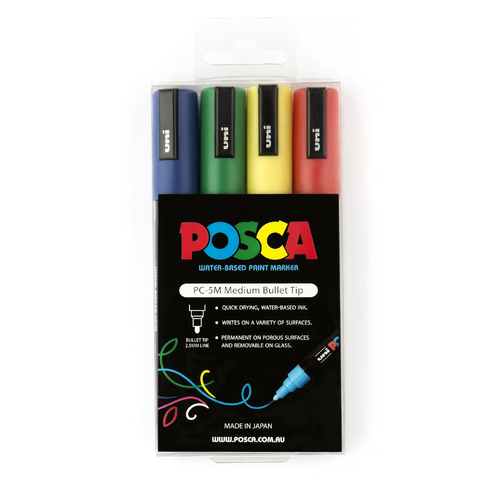 Uni Posca Marker Medium Primary Colour Set of 4 (2.5mm)