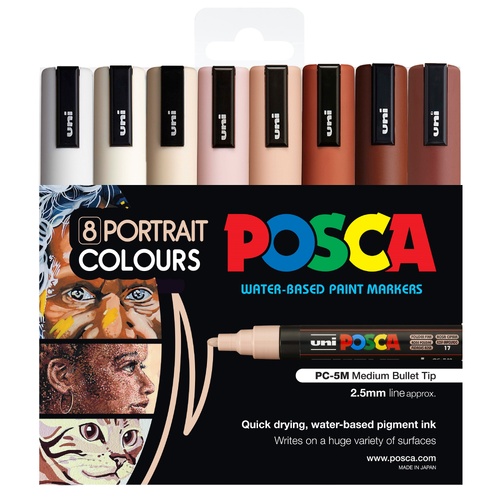 Uni Posca Marker Medium Portrait Set of 8 (2.5mm)