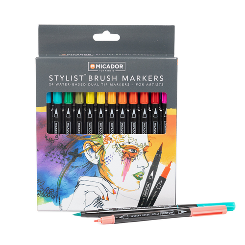 Micador For Artists Stylist Brush Markers Box 24