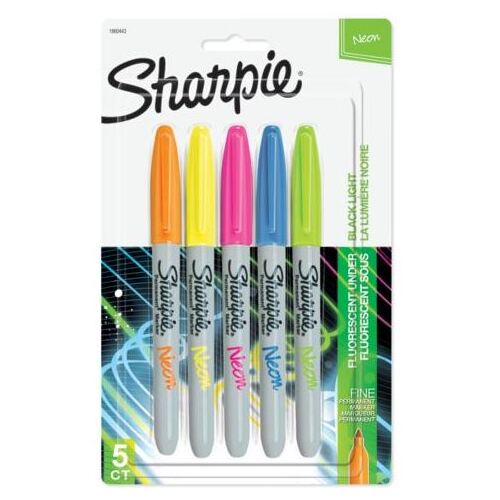 Sharpie Neon Permanent Markers Set of 5