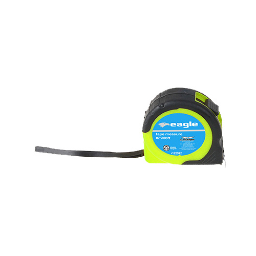 Tape Measure 8m/26ft Rubberized Case, Swing Cord & Belt Clip