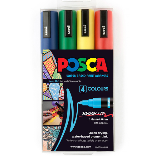 Posca Brush Tip Set of 4 - Primary