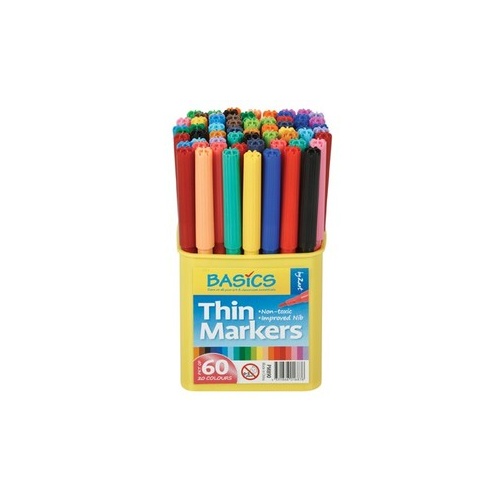 Basic's Thin Markers Assorted Pk 60